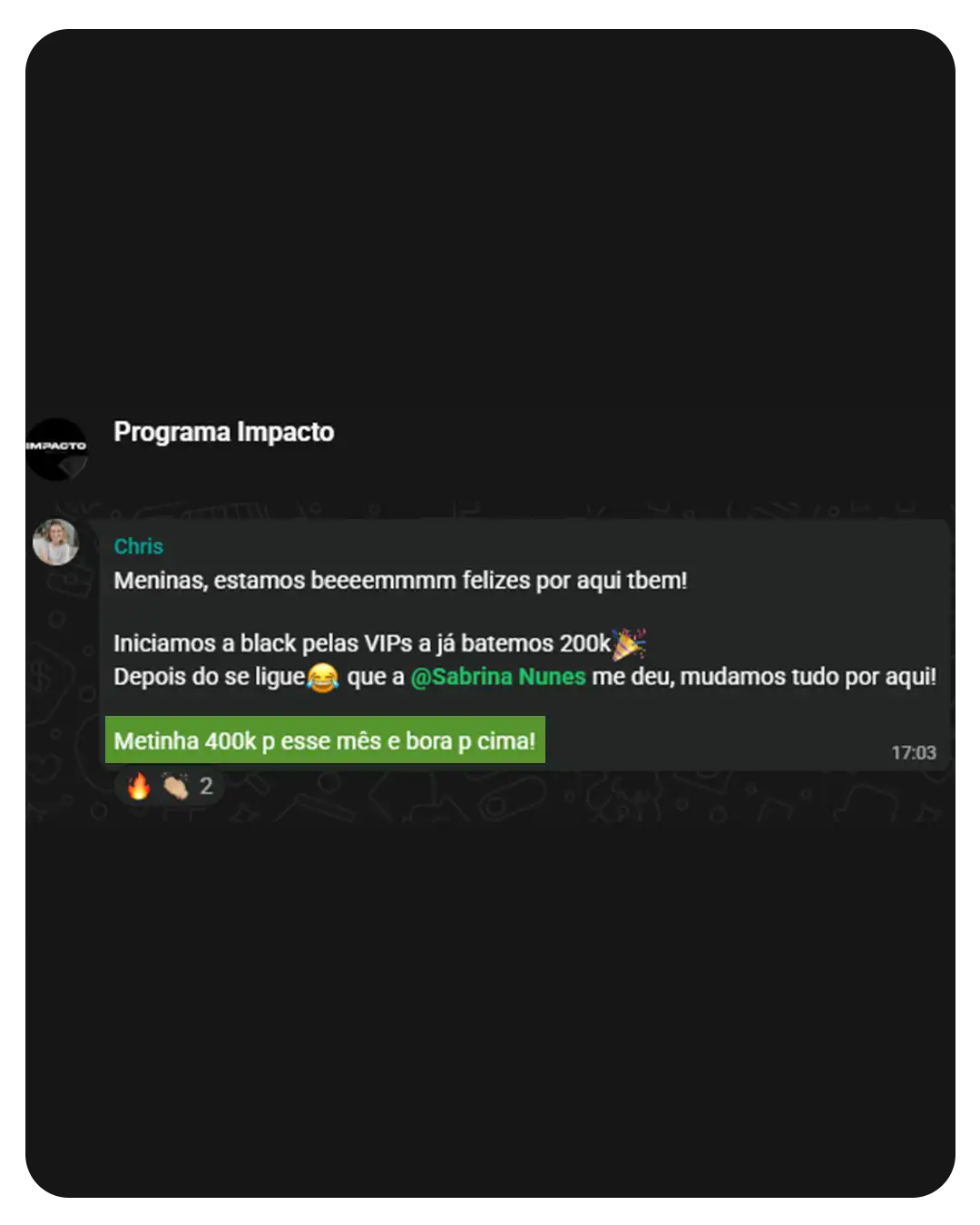 Depoimento de aluna